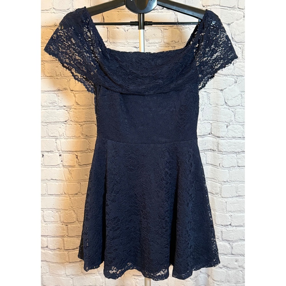 Charlotte Russe Navy Blue Lace Off The Shoulder Skater Dress  Womens M‎